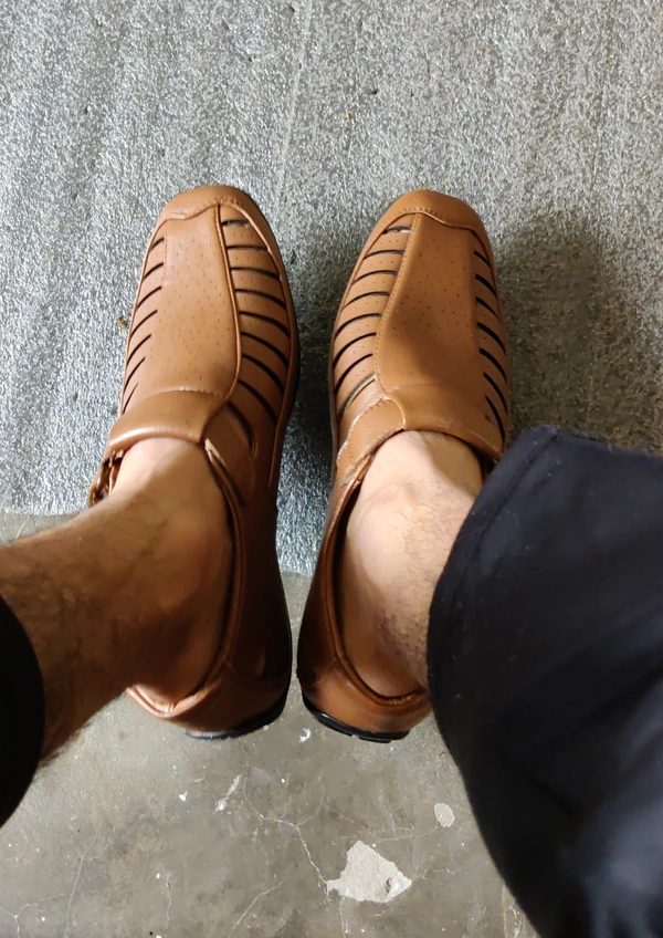 Bata-Light-brown-leather-sandals-for-rainy-season